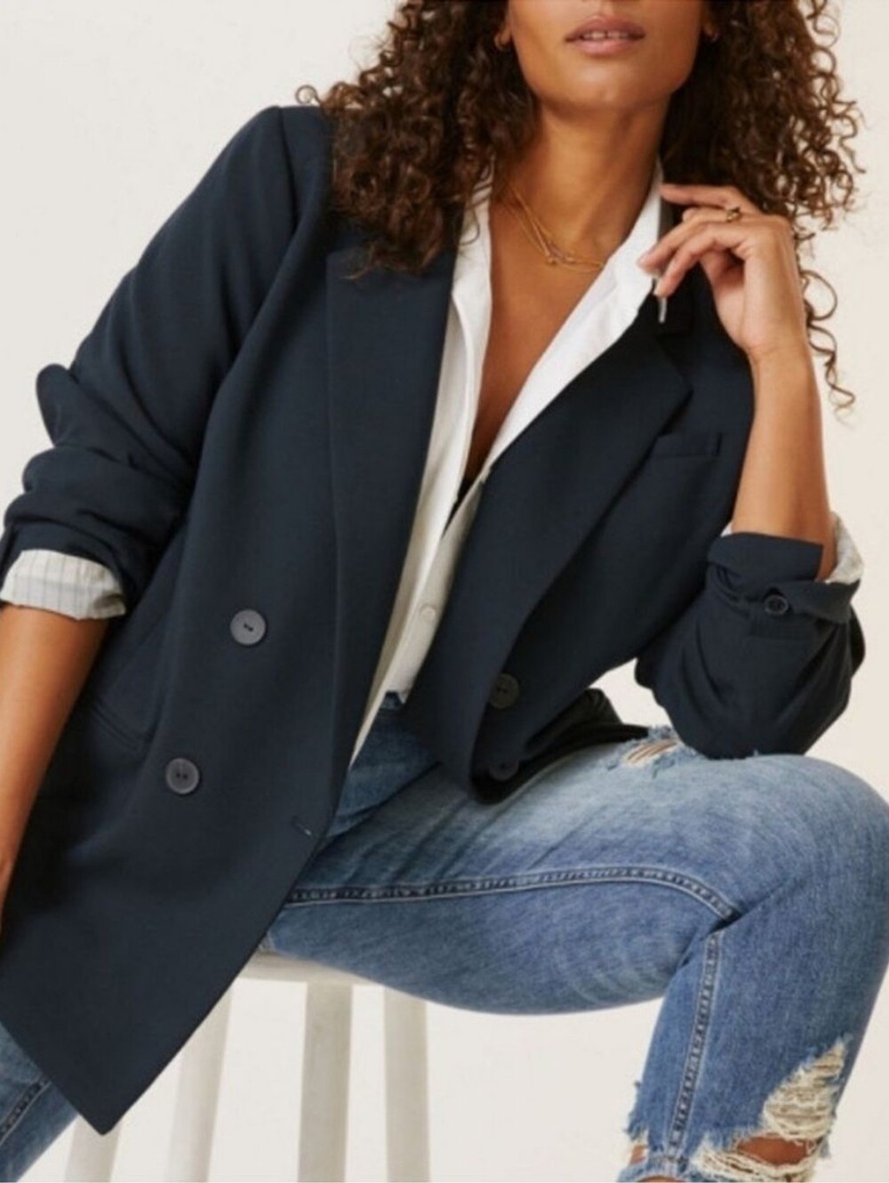 Maeve By Anthropologie Double-Breasted Navy Blazer